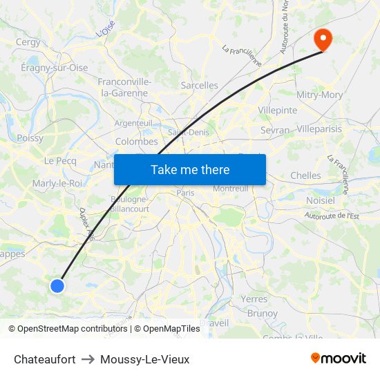 Chateaufort to Moussy-Le-Vieux map