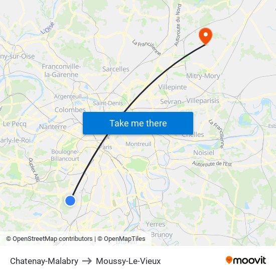 Chatenay-Malabry to Moussy-Le-Vieux map