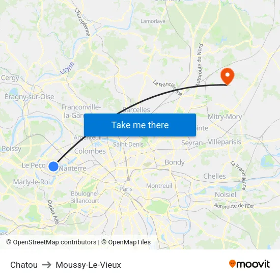 Chatou to Moussy-Le-Vieux map