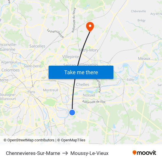 Chennevieres-Sur-Marne to Moussy-Le-Vieux map