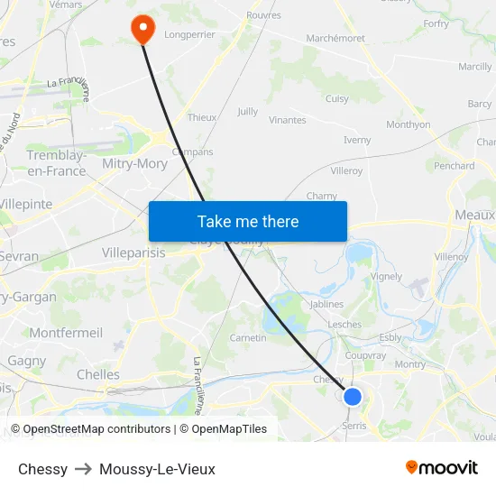 Chessy to Moussy-Le-Vieux map