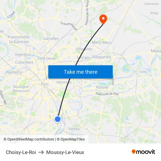 Choisy-Le-Roi to Moussy-Le-Vieux map