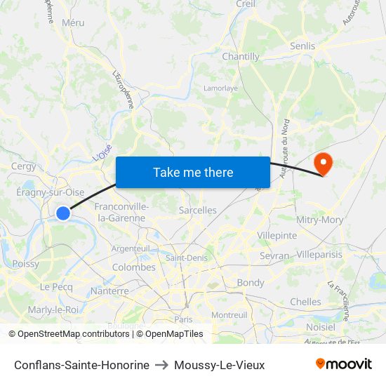 Conflans-Sainte-Honorine to Moussy-Le-Vieux map