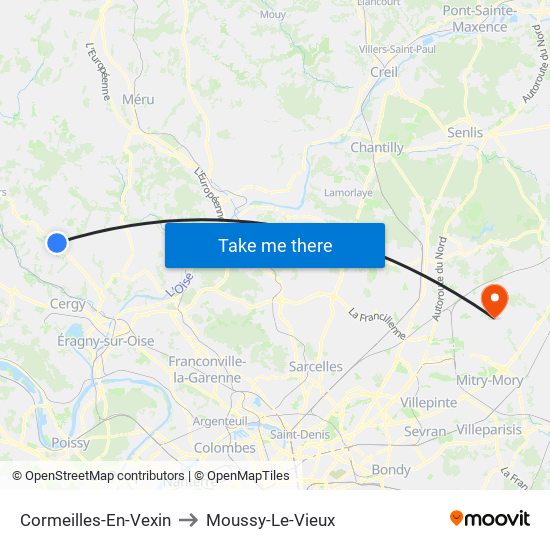 Cormeilles-En-Vexin to Moussy-Le-Vieux map