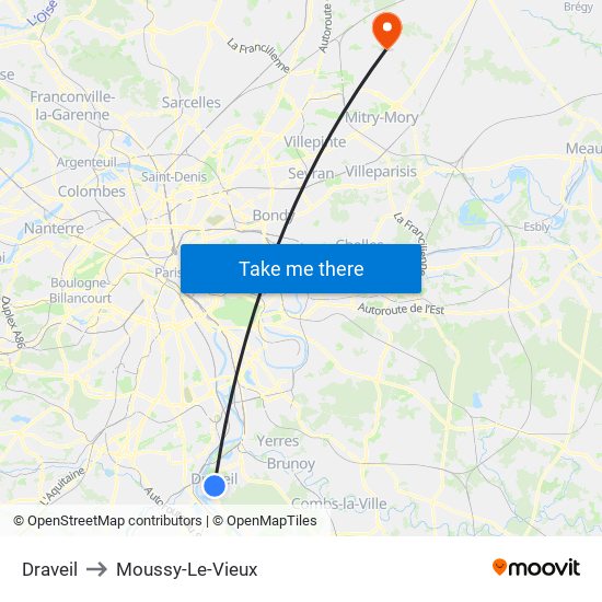 Draveil to Moussy-Le-Vieux map