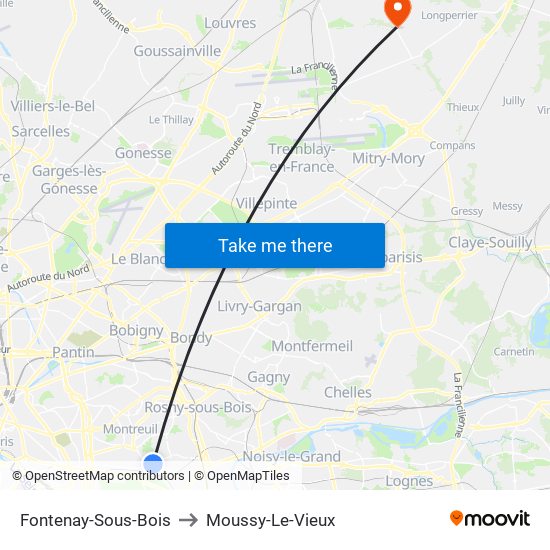 Fontenay-Sous-Bois to Moussy-Le-Vieux map