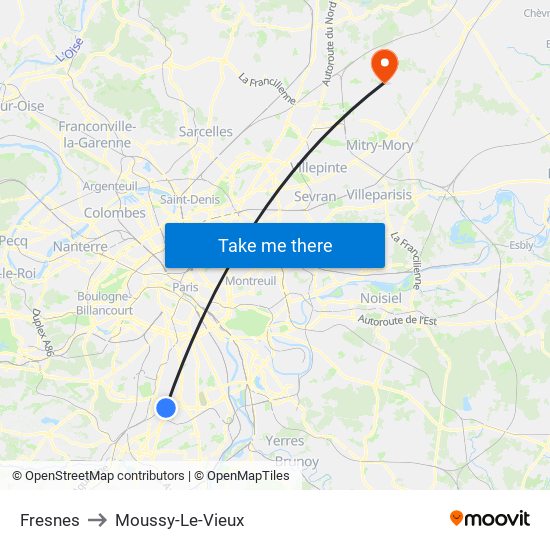 Fresnes to Moussy-Le-Vieux map