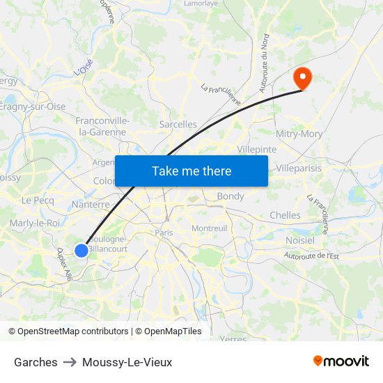 Garches to Moussy-Le-Vieux map