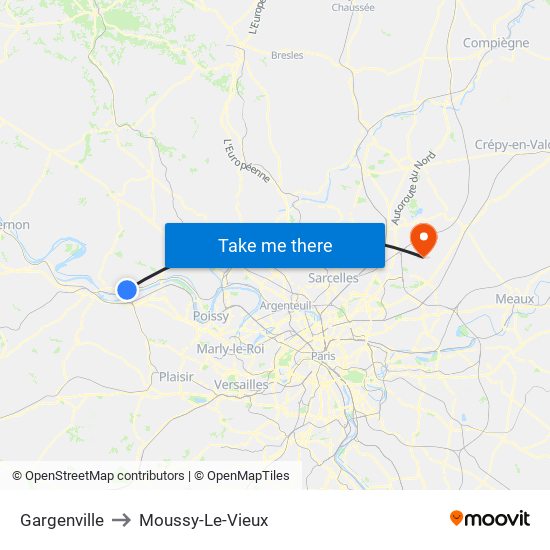 Gargenville to Moussy-Le-Vieux map