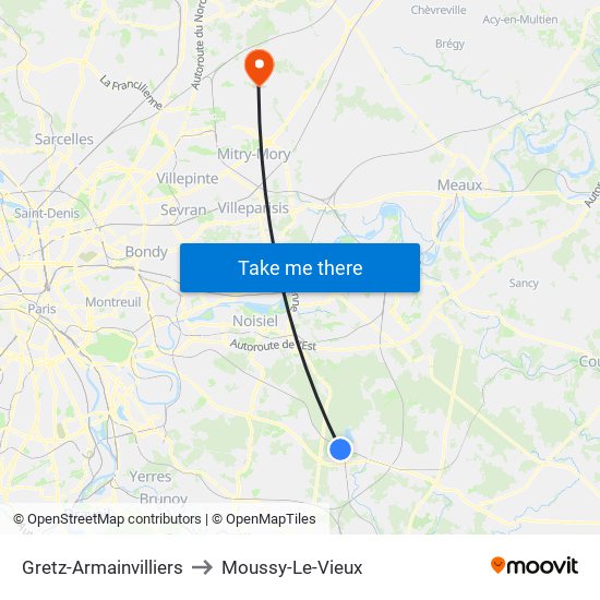 Gretz-Armainvilliers to Moussy-Le-Vieux map