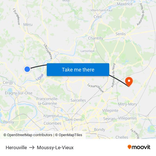 Herouville to Moussy-Le-Vieux map