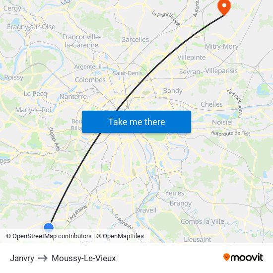 Janvry to Moussy-Le-Vieux map