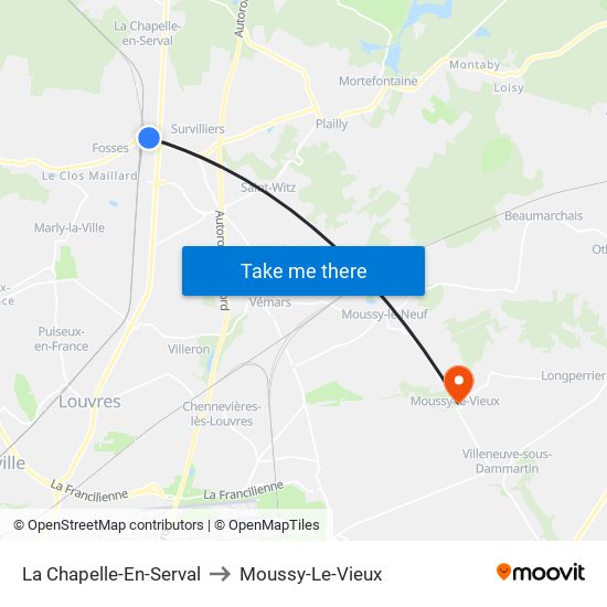 La Chapelle-En-Serval to Moussy-Le-Vieux map