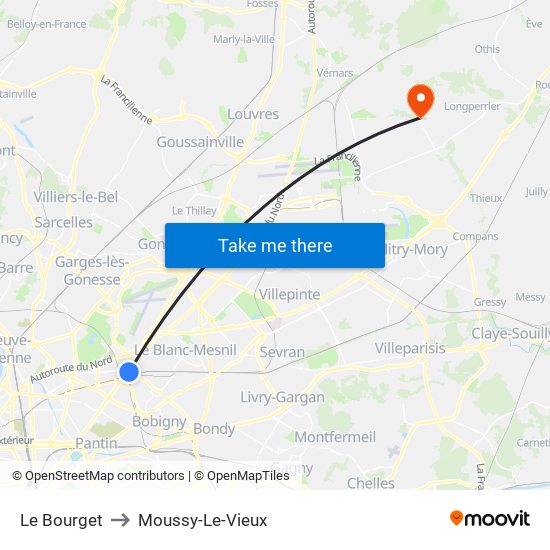 Le Bourget to Moussy-Le-Vieux map