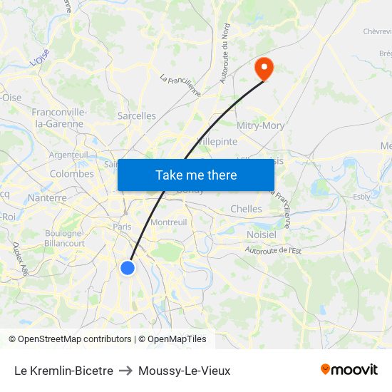 Le Kremlin-Bicetre to Moussy-Le-Vieux map