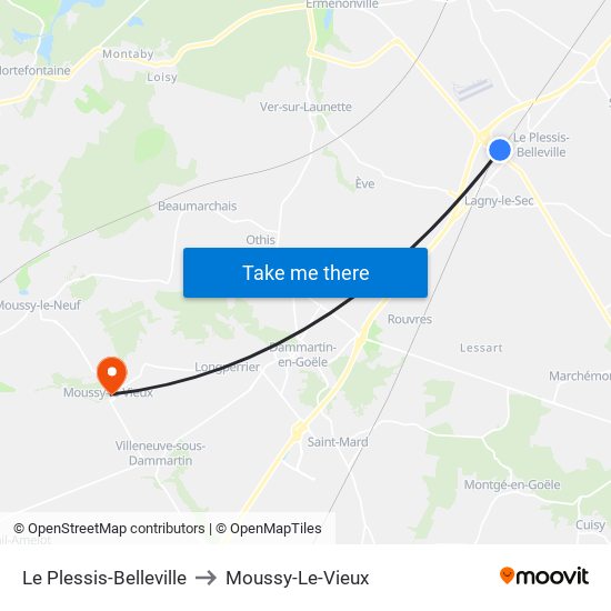 Le Plessis-Belleville to Moussy-Le-Vieux map