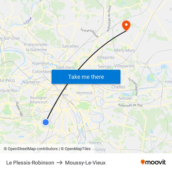 Le Plessis-Robinson to Moussy-Le-Vieux map