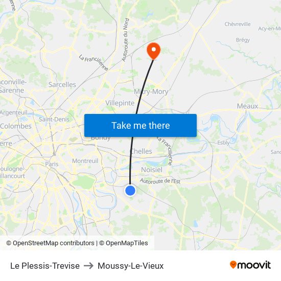 Le Plessis-Trevise to Moussy-Le-Vieux map