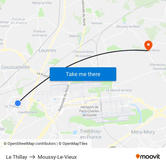 Le Thillay to Moussy-Le-Vieux map
