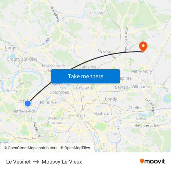 Le Vesinet to Moussy-Le-Vieux map