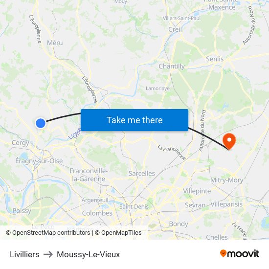 Livilliers to Moussy-Le-Vieux map