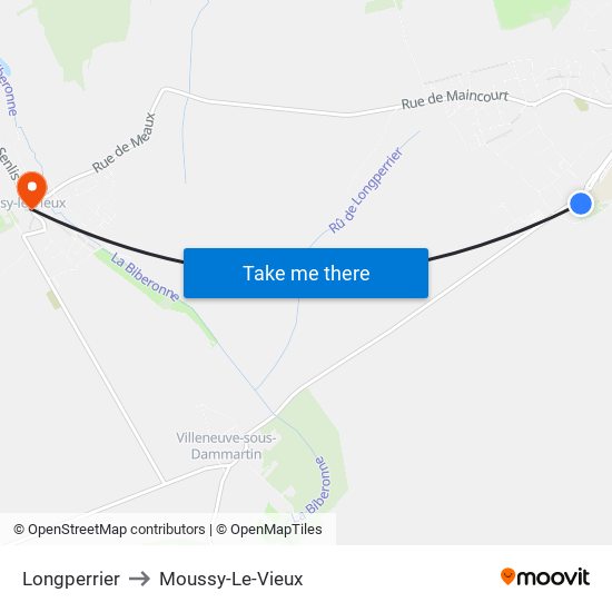Longperrier to Moussy-Le-Vieux map