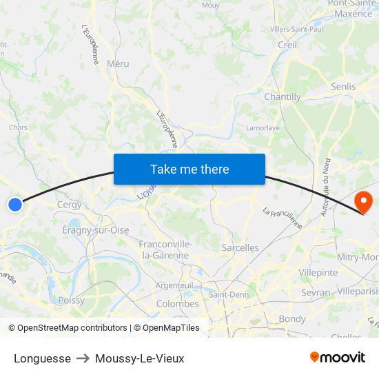 Longuesse to Moussy-Le-Vieux map