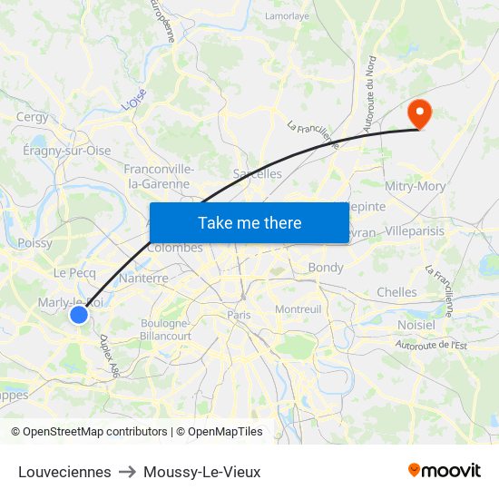 Louveciennes to Moussy-Le-Vieux map