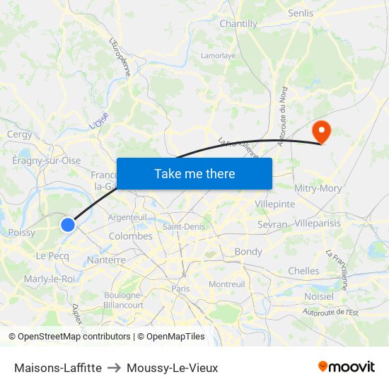 Maisons-Laffitte to Moussy-Le-Vieux map