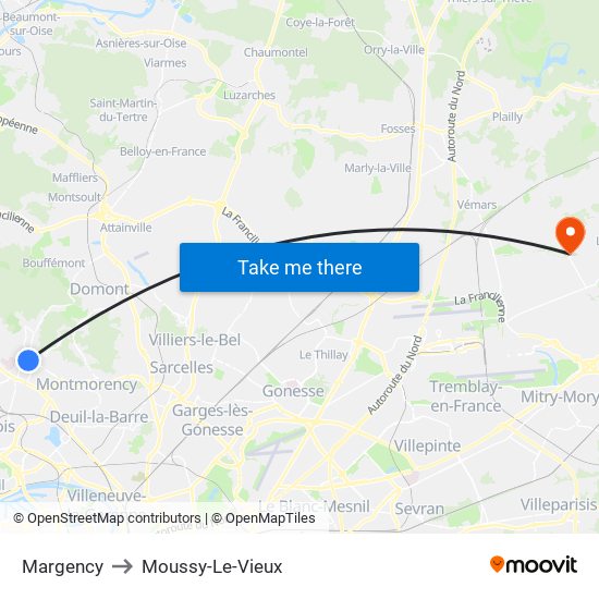 Margency to Moussy-Le-Vieux map