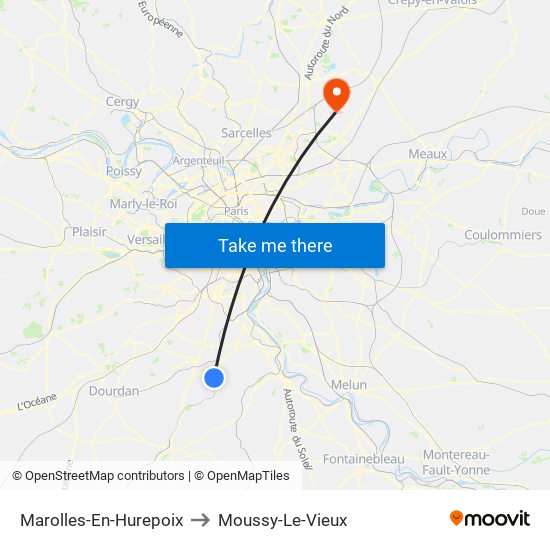 Marolles-En-Hurepoix to Moussy-Le-Vieux map