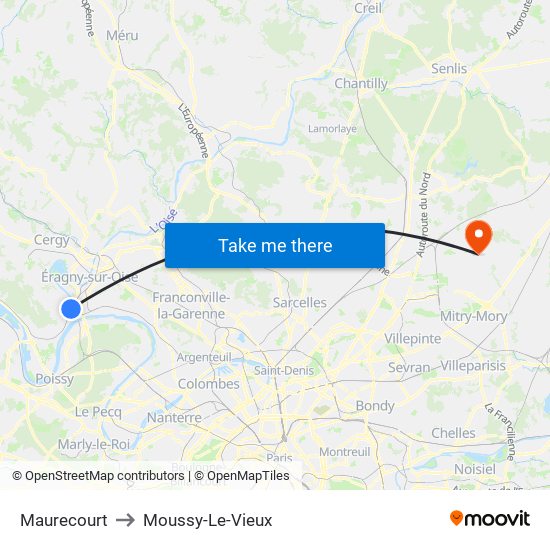 Maurecourt to Moussy-Le-Vieux map
