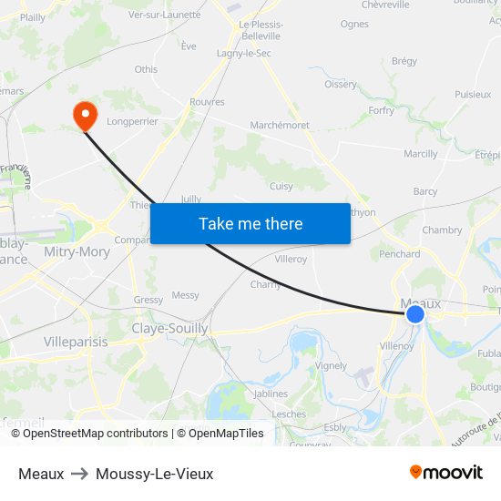 Meaux to Moussy-Le-Vieux map