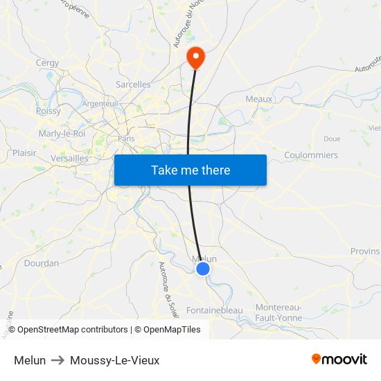 Melun to Moussy-Le-Vieux map