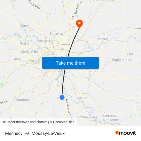 Mennecy to Moussy-Le-Vieux map