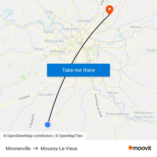 Monnerville to Moussy-Le-Vieux map