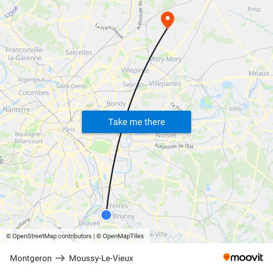 Montgeron to Moussy-Le-Vieux map