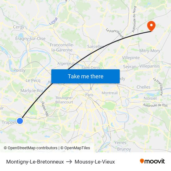 Montigny-Le-Bretonneux to Moussy-Le-Vieux map