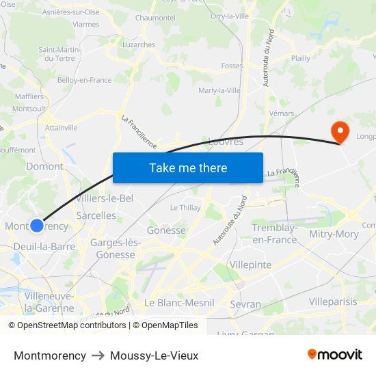 Montmorency to Moussy-Le-Vieux map