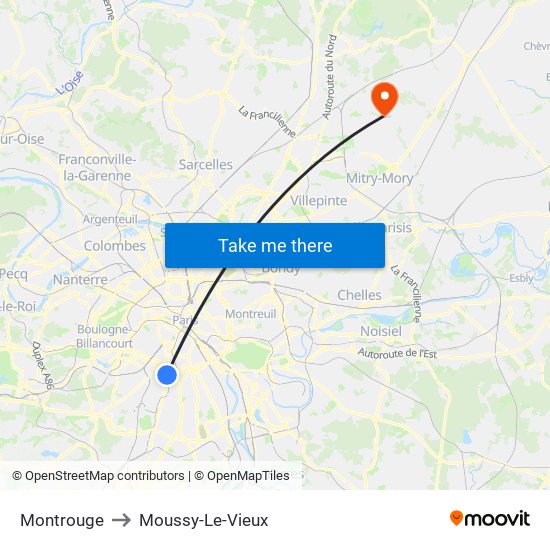 Montrouge to Moussy-Le-Vieux map