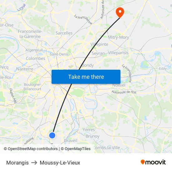 Morangis to Moussy-Le-Vieux map