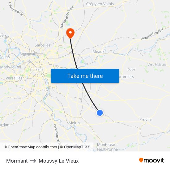 Mormant to Moussy-Le-Vieux map