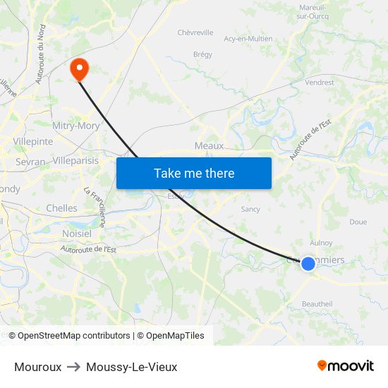 Mouroux to Moussy-Le-Vieux map