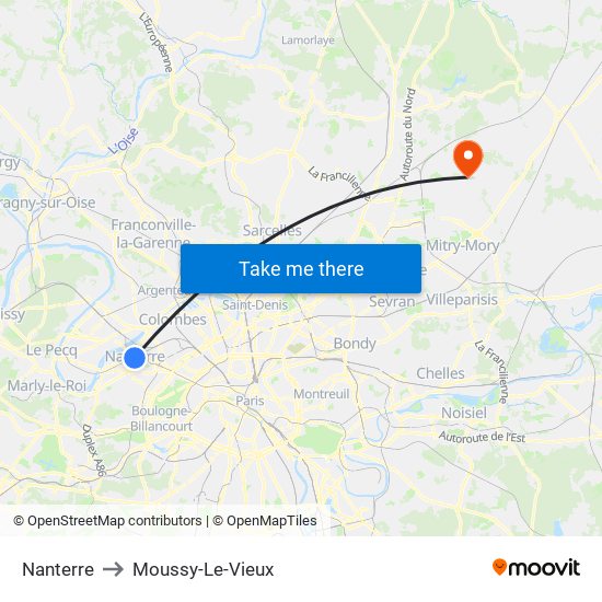 Nanterre to Moussy-Le-Vieux map