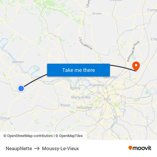 Neauphlette to Moussy-Le-Vieux map