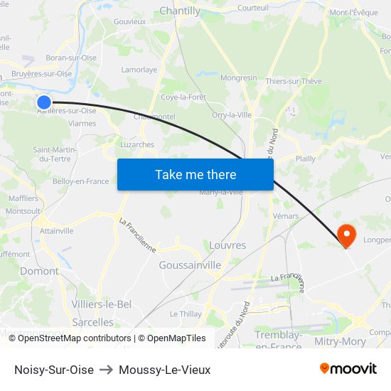 Noisy-Sur-Oise to Moussy-Le-Vieux map