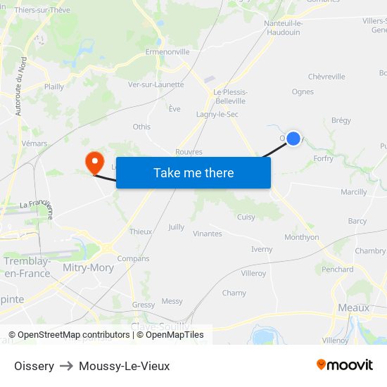 Oissery to Moussy-Le-Vieux map
