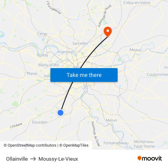 Ollainville to Moussy-Le-Vieux map