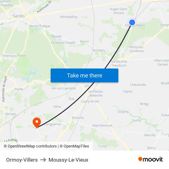 Ormoy-Villers to Moussy-Le-Vieux map
