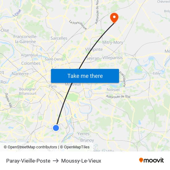 Paray-Vieille-Poste to Moussy-Le-Vieux map